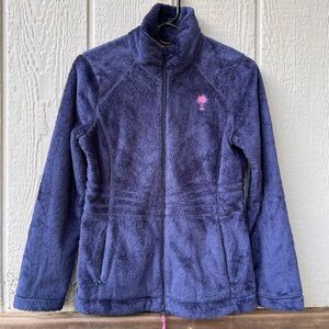 Lilly Pulitzer navy blue fuzzy sherpa zip up thick cozy plush sweater jacket